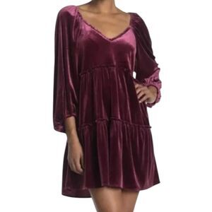 Betsey Johnson Burgundy Velvet V-neck Whimsigoth Babydoll Mini Dress‎ S
